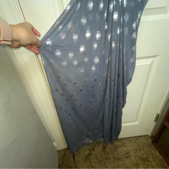 Adrianna Papell Foiled Dot Draped Mesh Gown Slate Gray Sz 2 - Picture 6 of 17